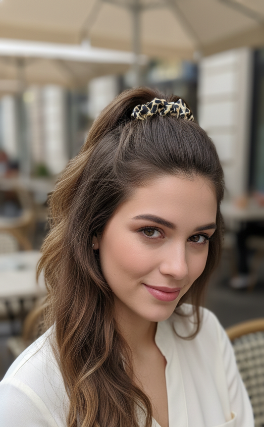 Leopard Print Satin Scrunchie | Chic Animal Print Hair Accessory for Women & Girls | No-Snag Elastic Hair Tie