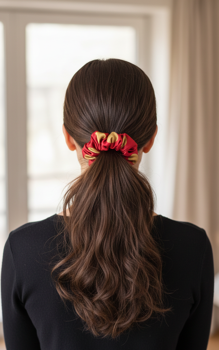 Luxury Red and Gold Polka Dot Satin Scrunchie – Handmade Oversized Hair Accessory for Women