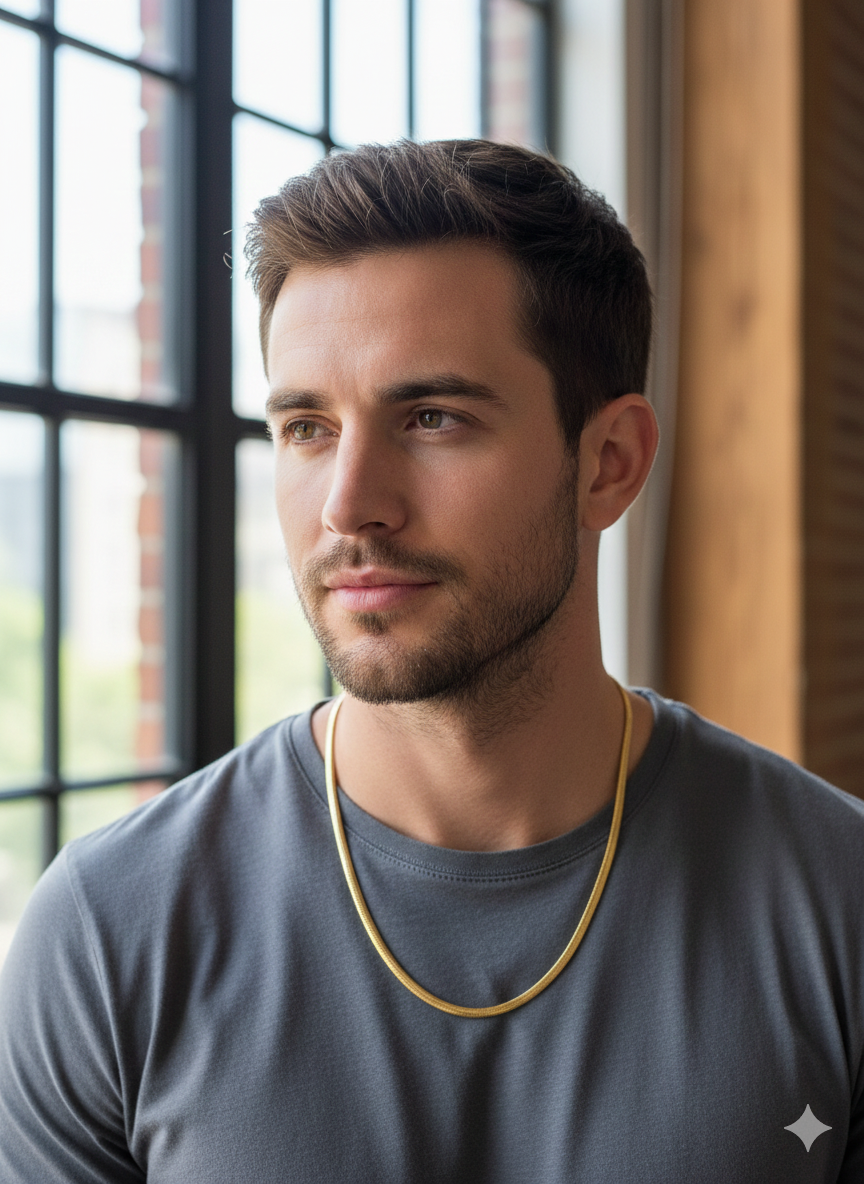 Luxury Men's Gold Herringbone Chain Necklace