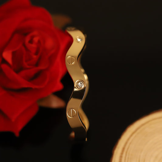 Elegant Gold Wave Bangle with Crystals - Gold-Plated Bracelet for Women