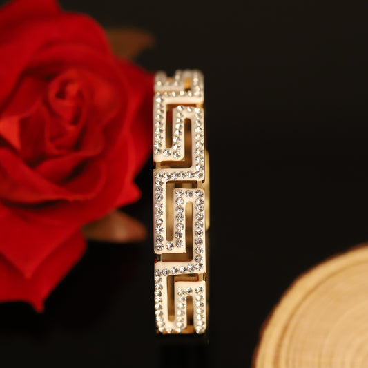 Beautiful White & Gold Geometric Crystal Bangle Bracelet - Elegant Jewelry