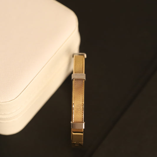 Mesh Inlay Gold Bangle for Men | Modern Textured Stainless Steel Bracelet