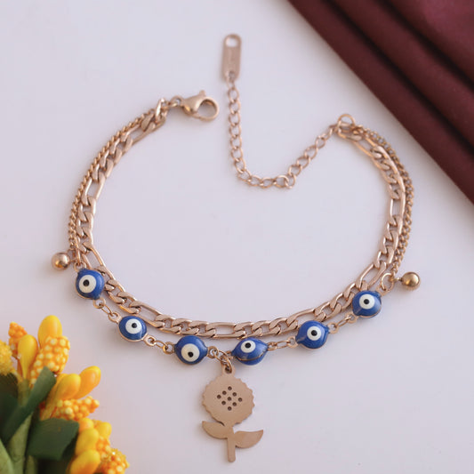 18K Rose Gold Plated Chain Bracelet | Anti-Tarnish Stainless Steel Flower Charms