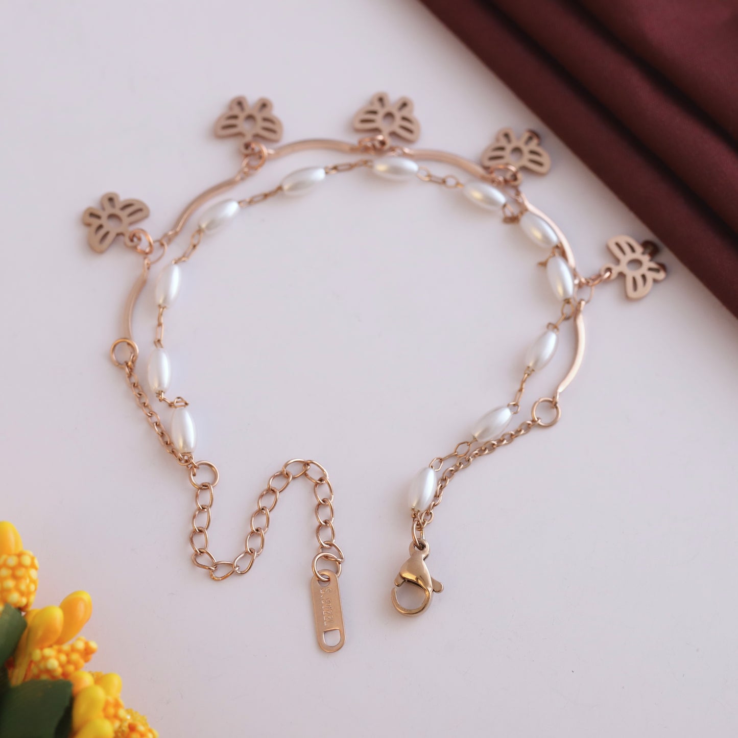Butterfly & Pearl Chain Bracelet
