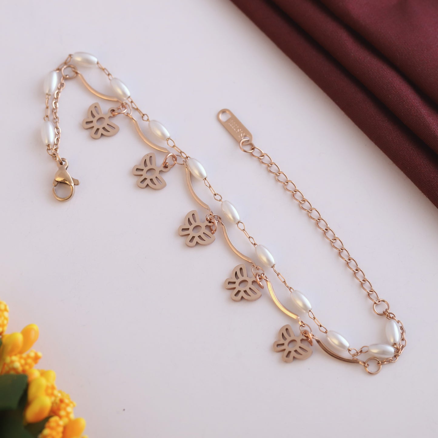 Butterfly & Pearl Chain Bracelet