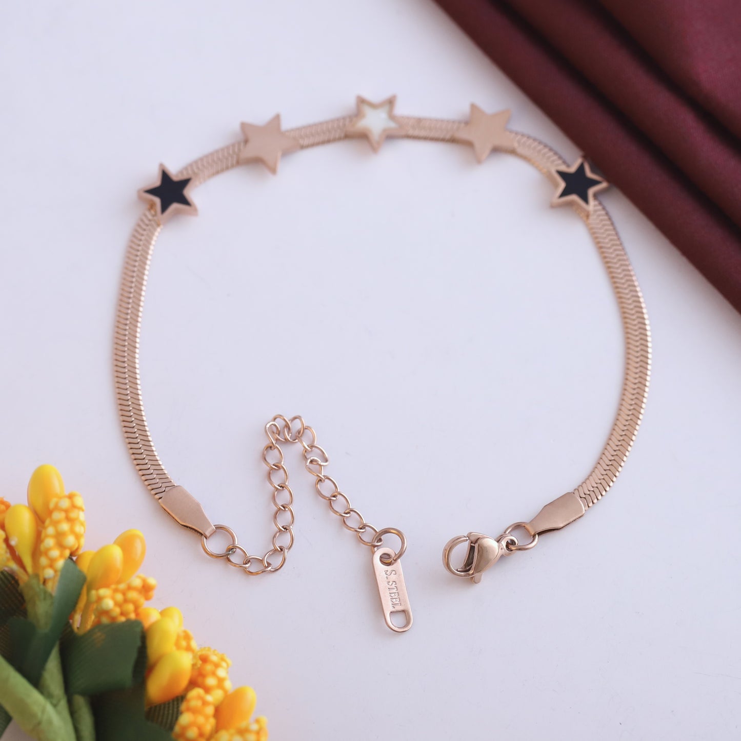 Rose Gold Star Charm Bracelet - Stainless Steel Snake Chain Jewelry
