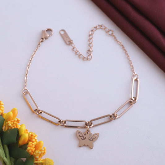 18K Rose Gold Plated Charm Bracelet | Anti-Tarnish Stainless Steel Adjustable