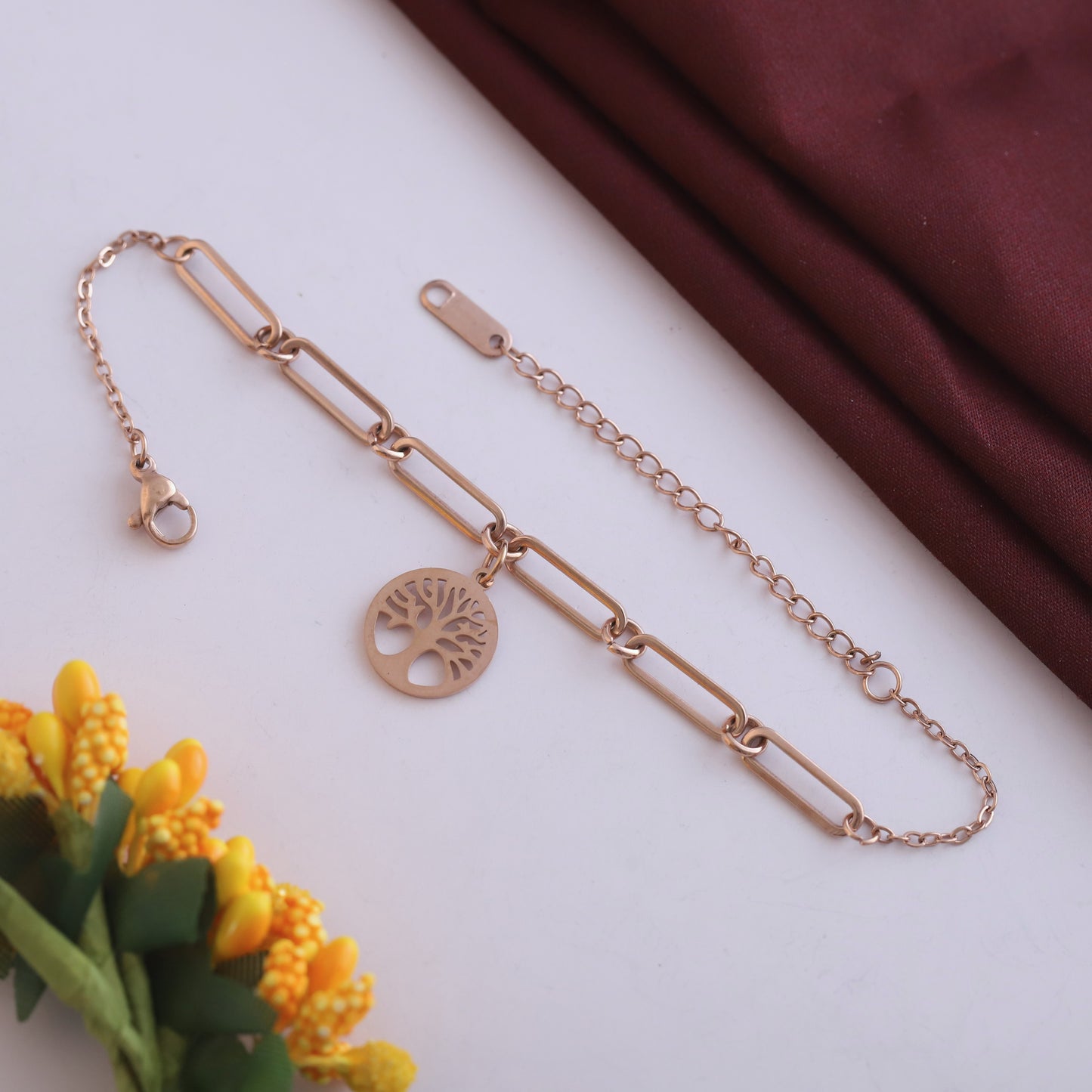 Anti-Tarnish 18K Rose Gold Plated Stainless Steel Charm Bracelet