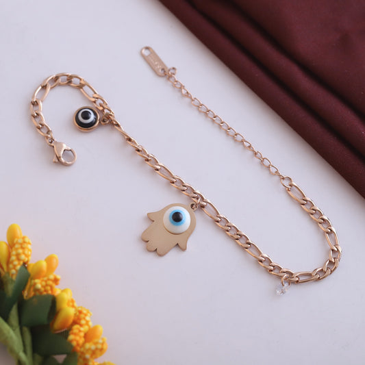 18K Rose Gold Plated Evil Eye Bracelet | Anti-Tarnish Stainless Steel Chain