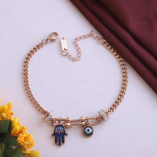 18K Rose Gold Plated Evil Eye Bracelet | Anti-Tarnish Stainless Steel Chain