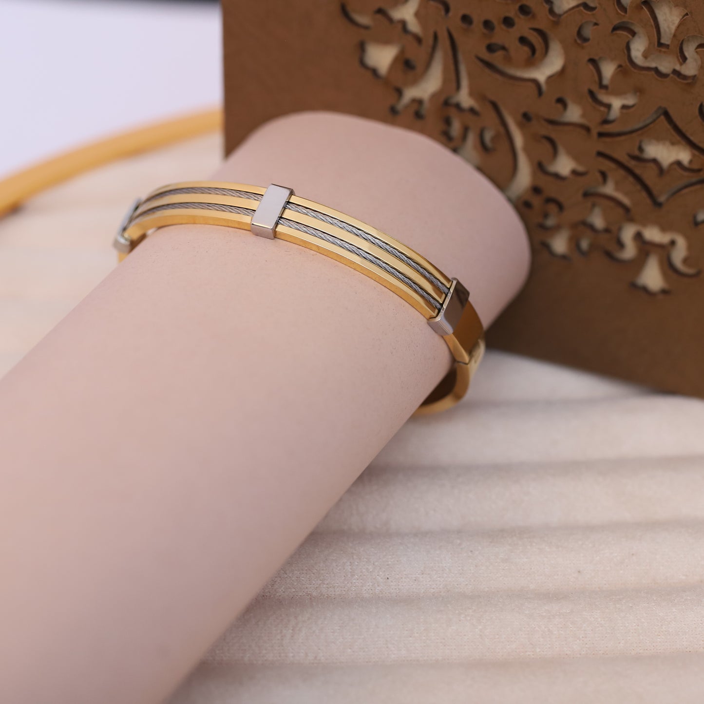 Men's Gold & Silver Cable Bracelet | Two-Tone Stainless Steel Bangle