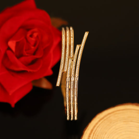 Modern Gold Layered Bangle with Asymmetrical Crystal Bars