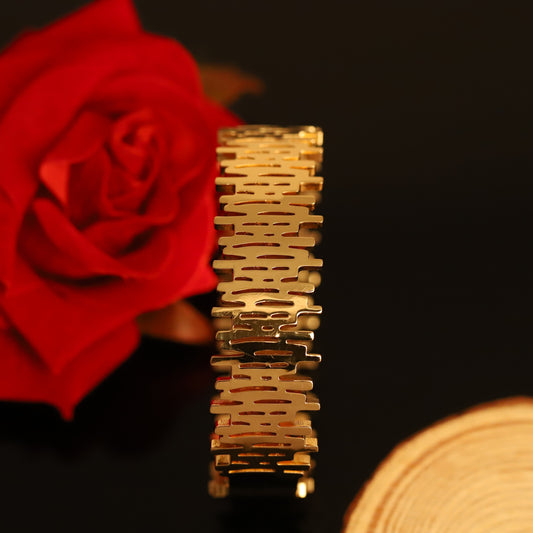 Modern Gold Textured Bangle - Abstract Pattern Cuff Bracelet