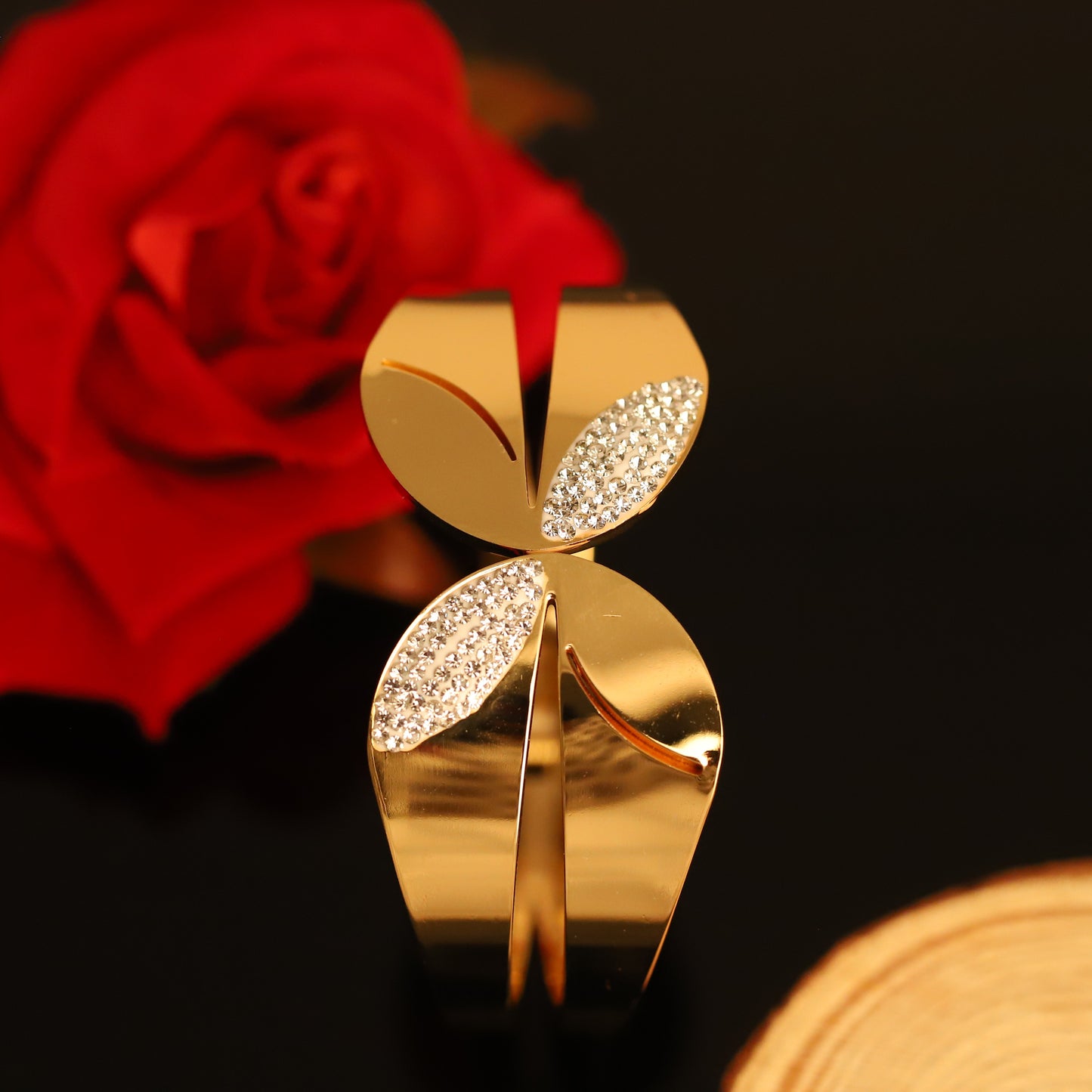 Modern Gold Wavy Bangle with Crystal Accents - Unique Women's Bracelet