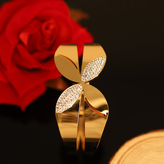 Modern Gold Wavy Bangle with Crystal Accents - Unique Women's Bracelet