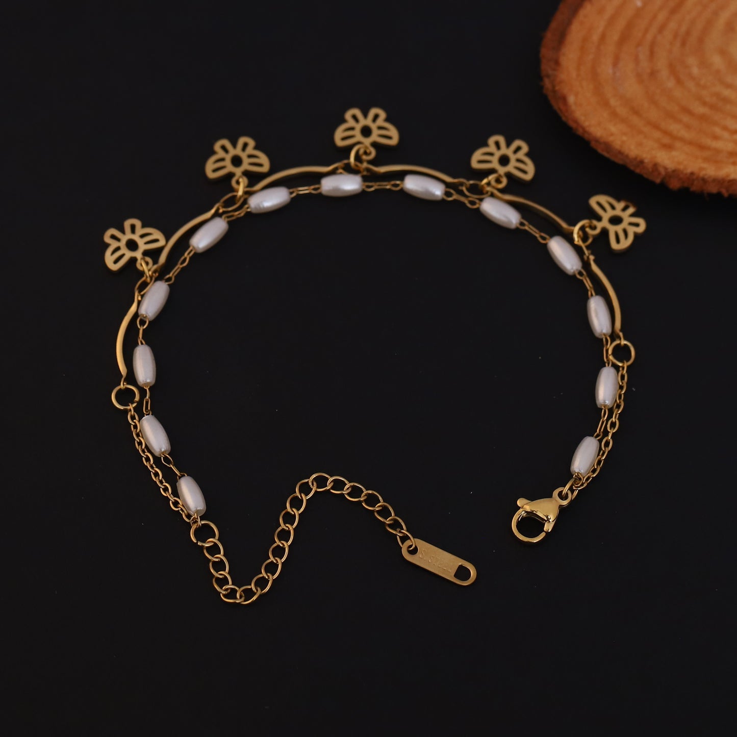 Gold Layered Butterfly & Pearl Bracelet - Elegant Dainty Charm Jewelry