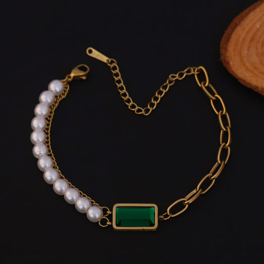 Green Stone & Pearl Bracelet