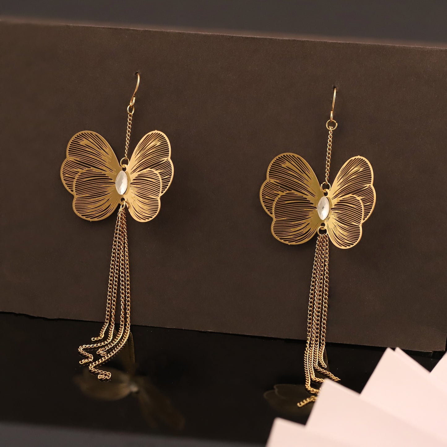 Golden Butterfly Drop Earrings with Delicate Chain Tassels - Elegant Women's Jewelry