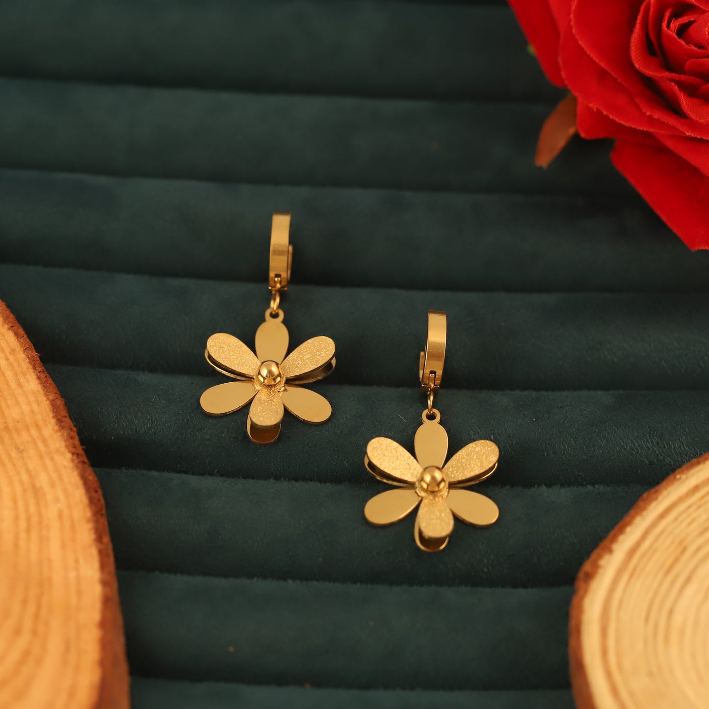 Gold Flower Dangle Earrings