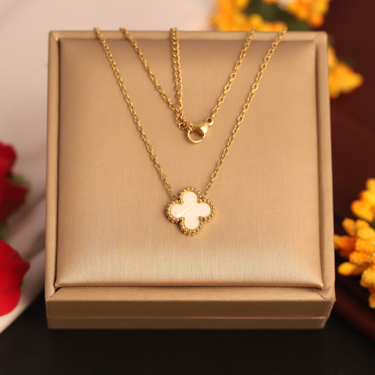 22K Gold Plated White Clover Butterfly Necklace | Waterproof Stainless Steel