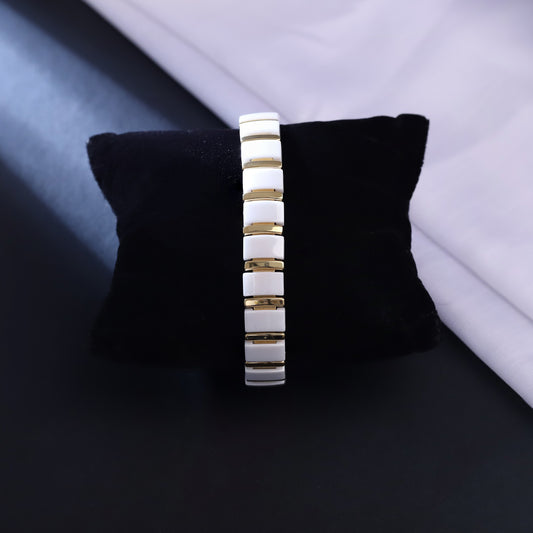 Elegant White Ceramic & Gold Link Bracelet - Men's Modern Jewelry