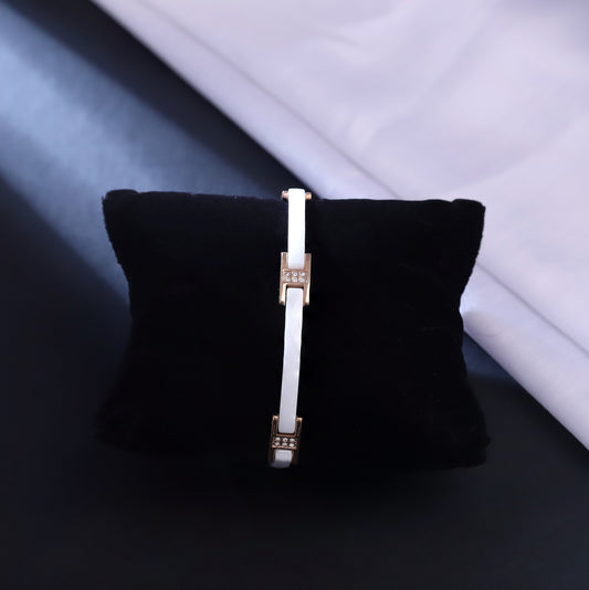 Men White Silicone & Rose Gold-Tone Bracelet with Sparkling Accents | Modern Chic Jewelry
