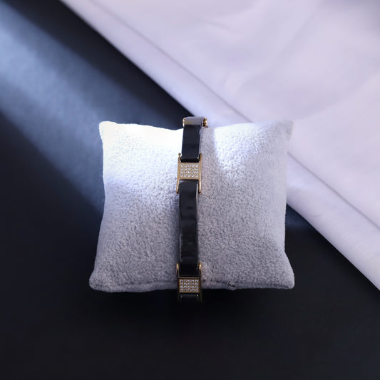 Modern Men Black Ceramic & Rose Gold Bracelet with Diamond Accents