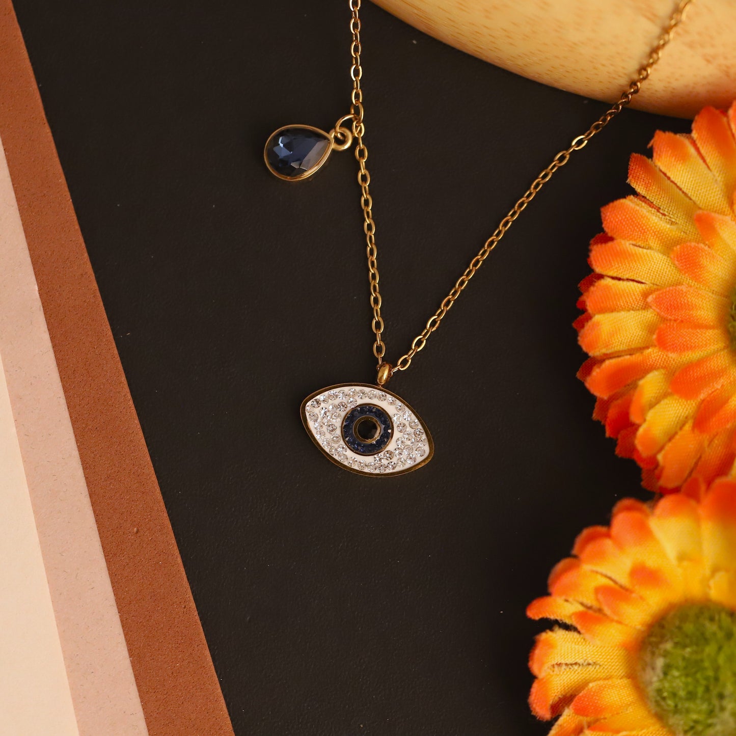 Durable 22K Gold Plated Stainless Steel Evil Eye Chain Pendant
