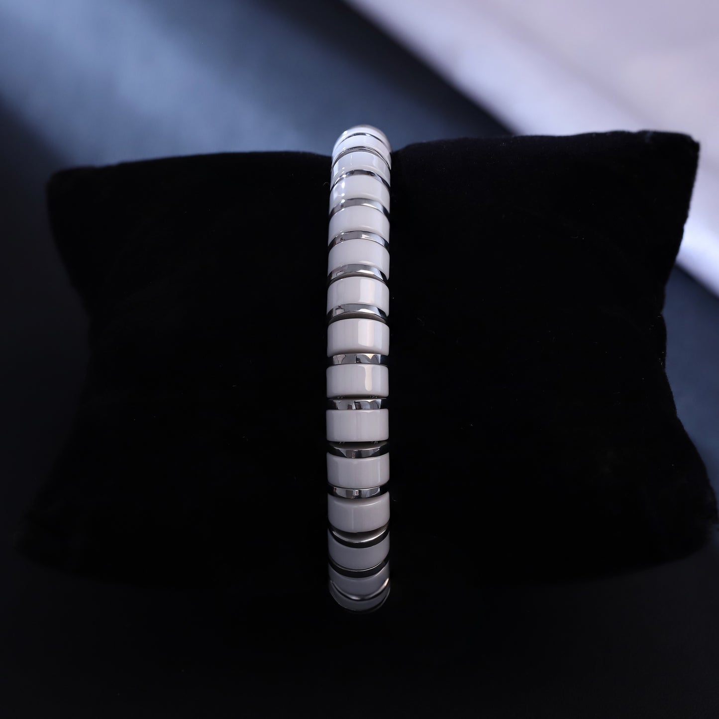 White Ceramic & Stainless Steel Link Bracelet | Modern Bangle | Men Jewelry