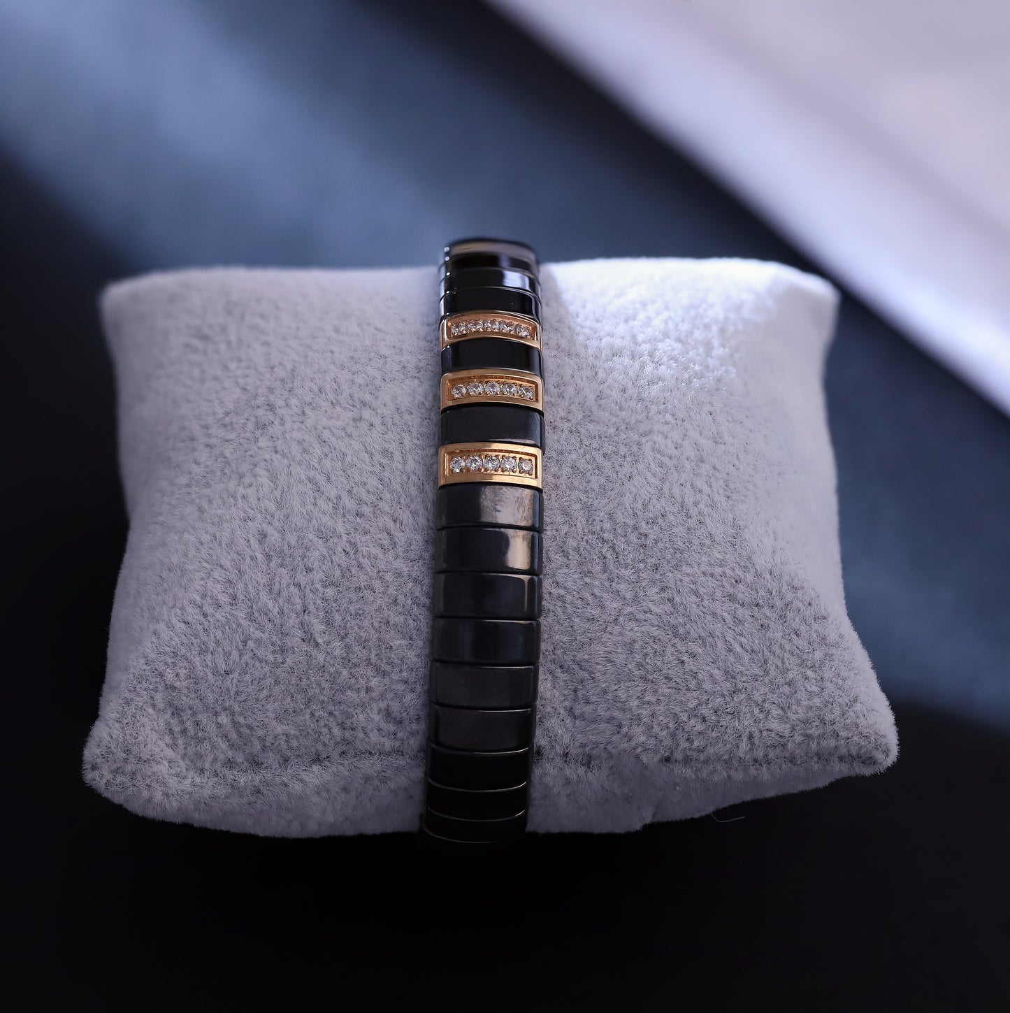 Men's Black Ceramic Bracelet with Rose Gold | Industrial Style Bangle | Statement Jewelry