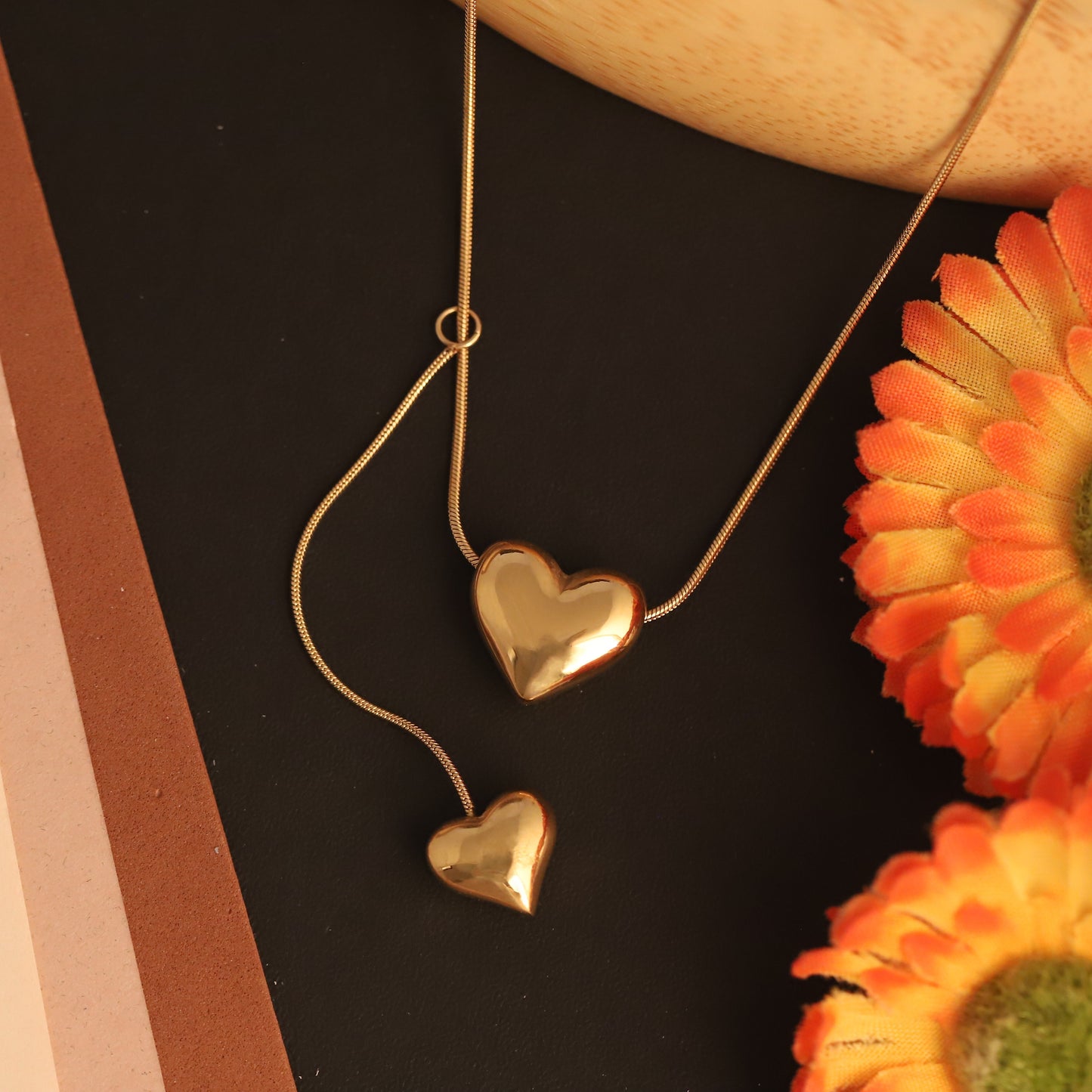 Waterproof Gold Layered Heart Pendant Necklace