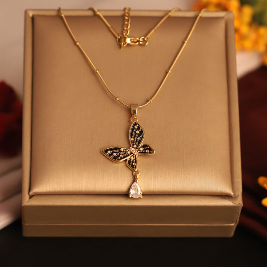 Elegant Gold Tone Butterfly Pendant | Diamond Accent Daily Wear Jewelry
