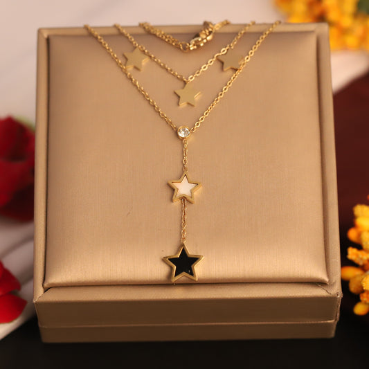 Layered Star Pendant Necklace | Gold Celestial Jewelry with Enamel