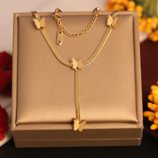 Elegant Gold Butterfly Snake Chain Necklace - Dainty & Stylish | Women's Jewelry
