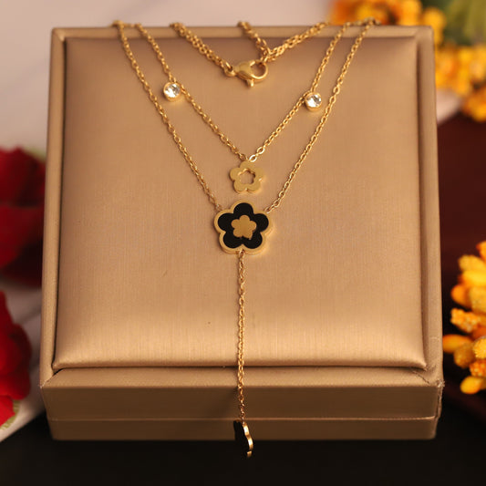 Elegant Gold Flower & Stone Layered Pendant | Women's Fashion Pendant Set