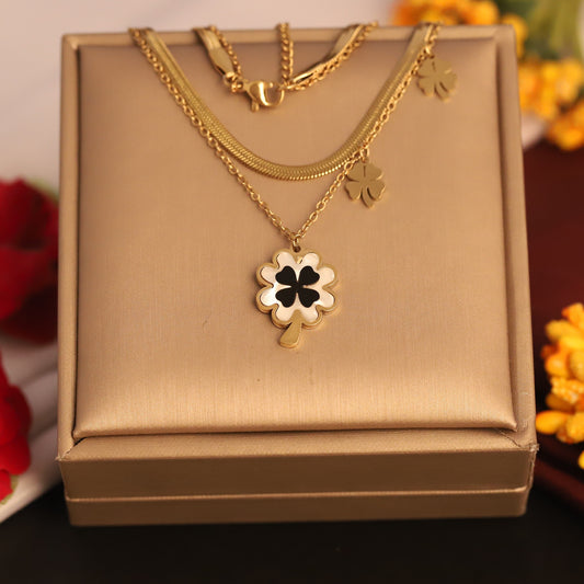 Layered Clover Necklace | Gold Snake Chain & Lucky Charm Set