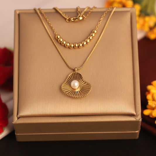 Layered Pearl Heart Necklace | Gold Beaded Pendant Jewelry