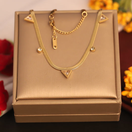 Geometric Crystal Snake Chain Necklace | Gold Statement Jewelry