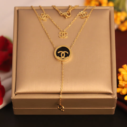 Elegant Gold Plated Layered CC Logo Necklace Set - Women's Fashion Jewelry