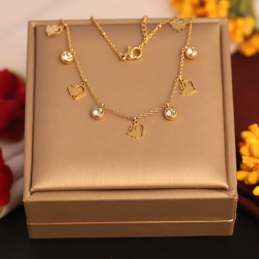 Cute Gold Plated Elephant & Zircon Charm Necklace - Animal Themed Dainty Jewelry