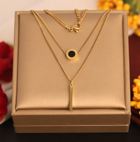 Layered Bar & Circle Pendant Necklace | Gold Minimalist Jewelry
