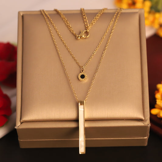 Layered Bar & Roman Numeral Necklace | Gold Minimalist Jewelry