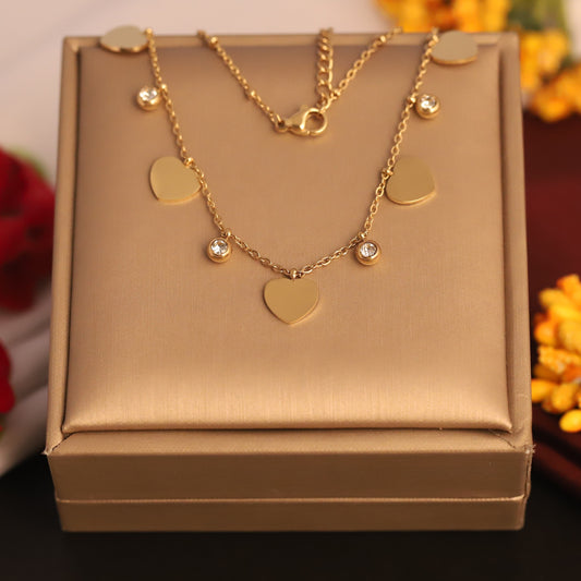Heart & Crystal Charm Necklace | Gold Delicate Statement Jewelry