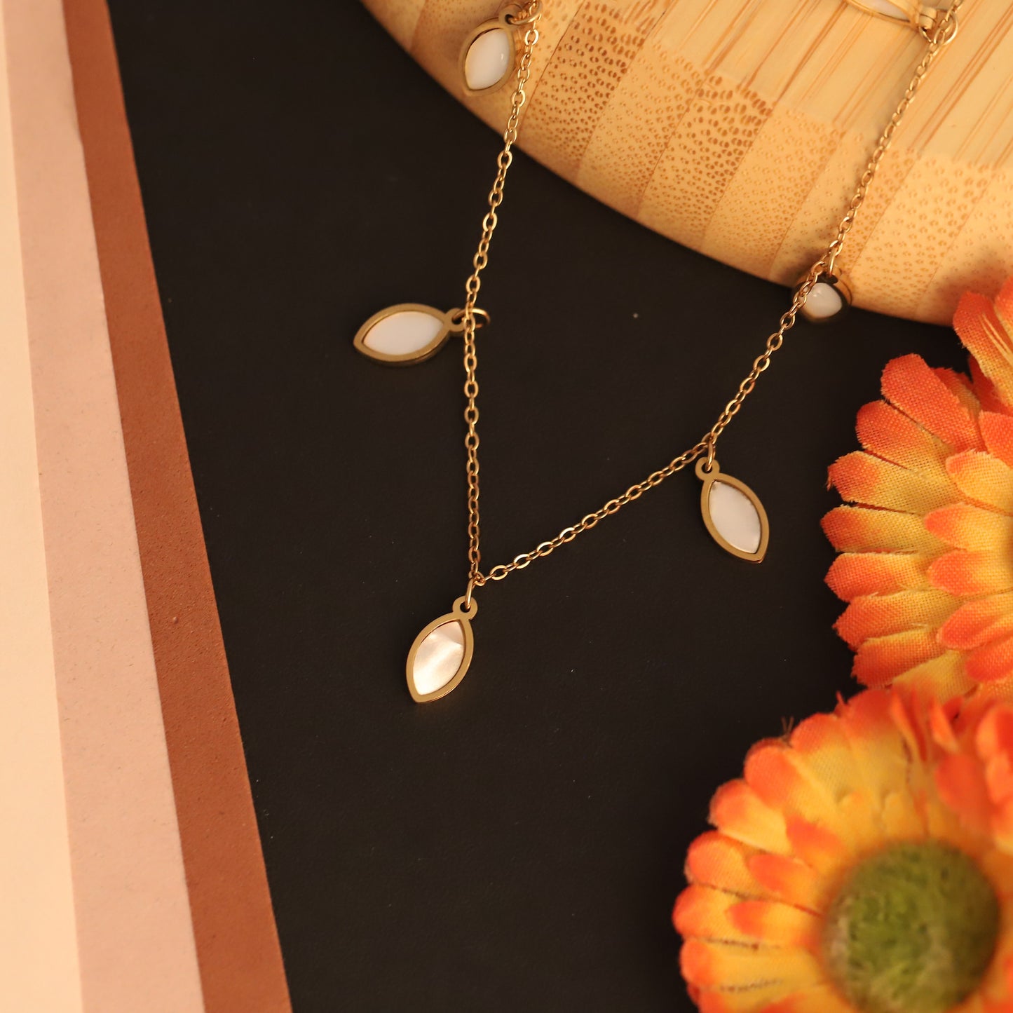 Dainty White Stone Charm Necklace | Everyday Gold Chain for Women