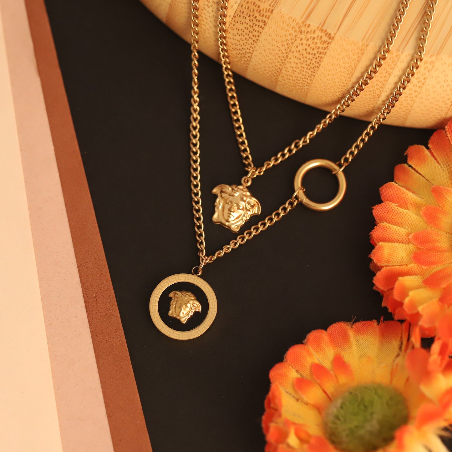 Gold Medusa Head Layered Necklace - Greek Mythology Inspired Jewelry