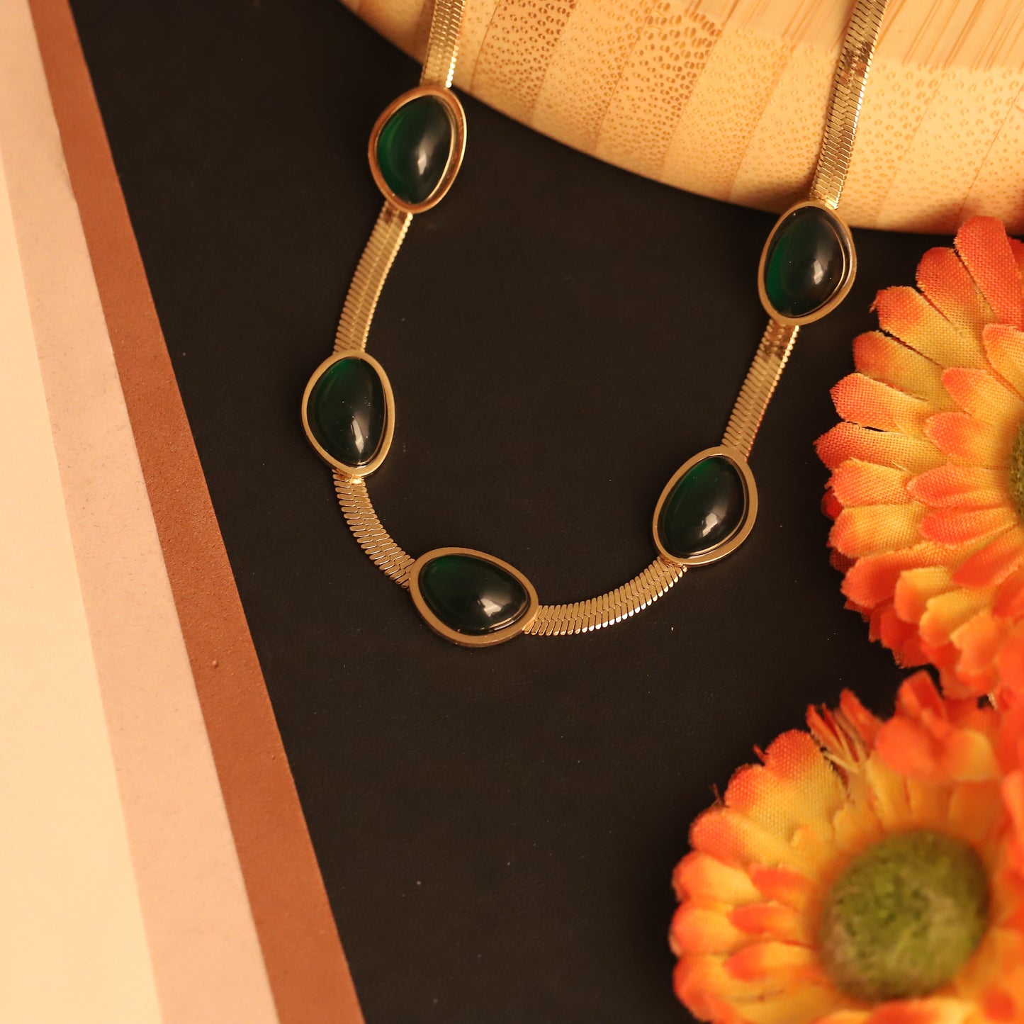 Gold Plated Green Gemstone Necklace - Dainty & Elegant Jewelry