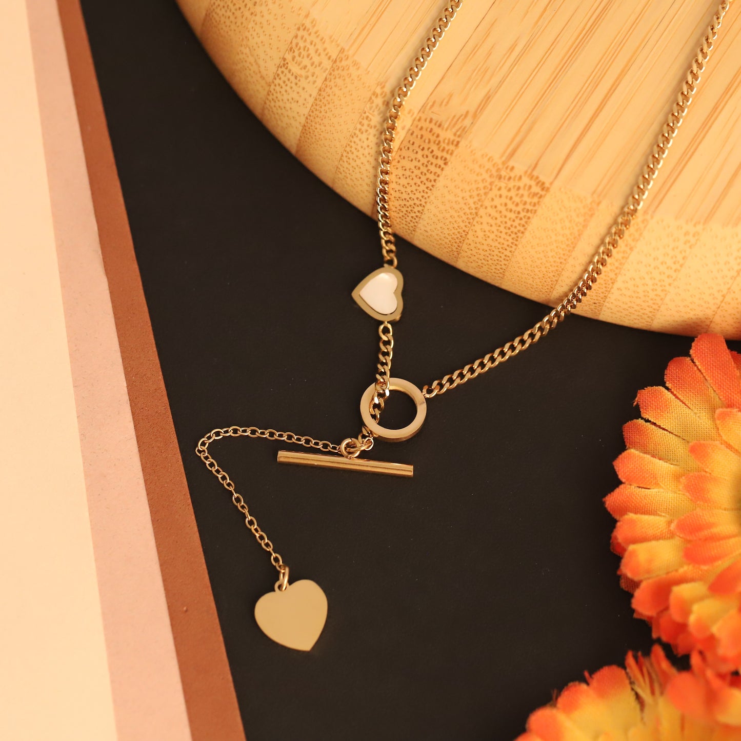Layered Heart Toggle Necklace | Gold Y-Chain Romantic Jewelry