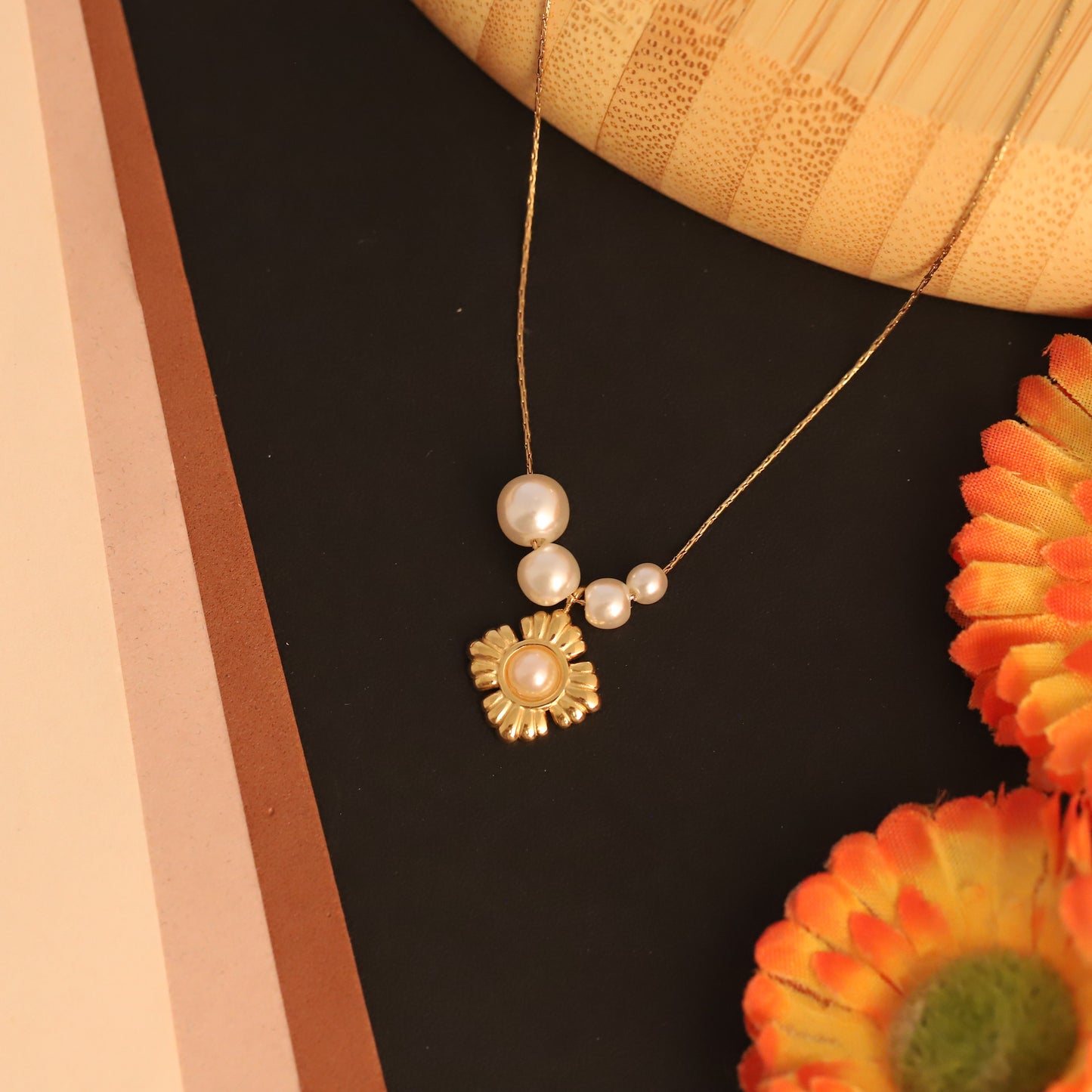 Elegant Gold Plated Pearl Flower Pendant Necklace | Dainty Freshwater Pearl Jewelry