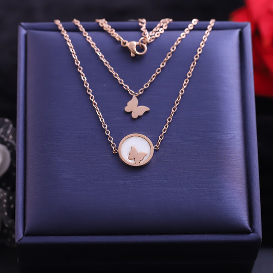 Layered Rose Gold Butterfly Necklace Set - Delicate Nature Inspired Jewelry