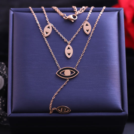 Layered Rose Gold Evil Eye Necklace Set - Protective Eye Pendant Jewelry
